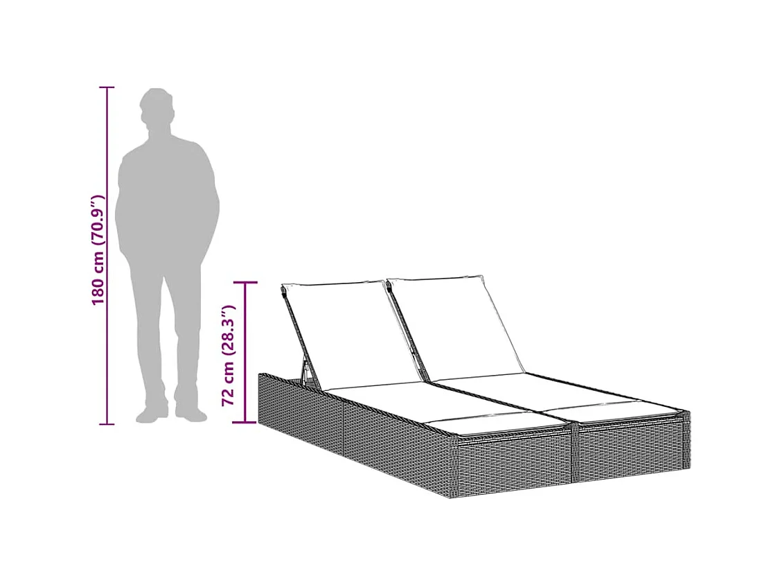 Chaise longue double avec coussins gris clair résine tressée