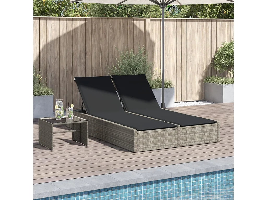 Ligbed 2-persoons met kussens poly rattan lichtgrijs