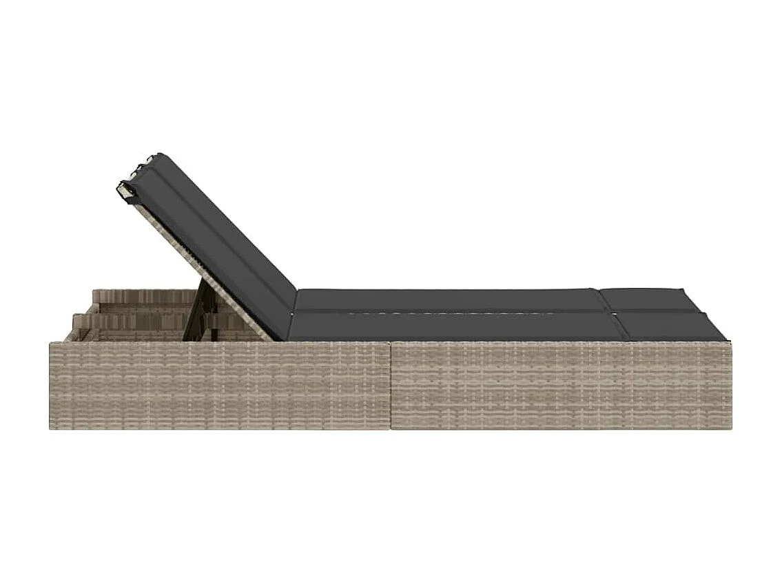 Ligbed 2-persoons met kussens poly rattan lichtgrijs