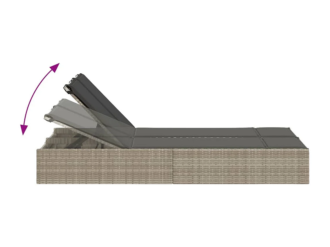 Ligbed 2-persoons met kussens poly rattan lichtgrijs