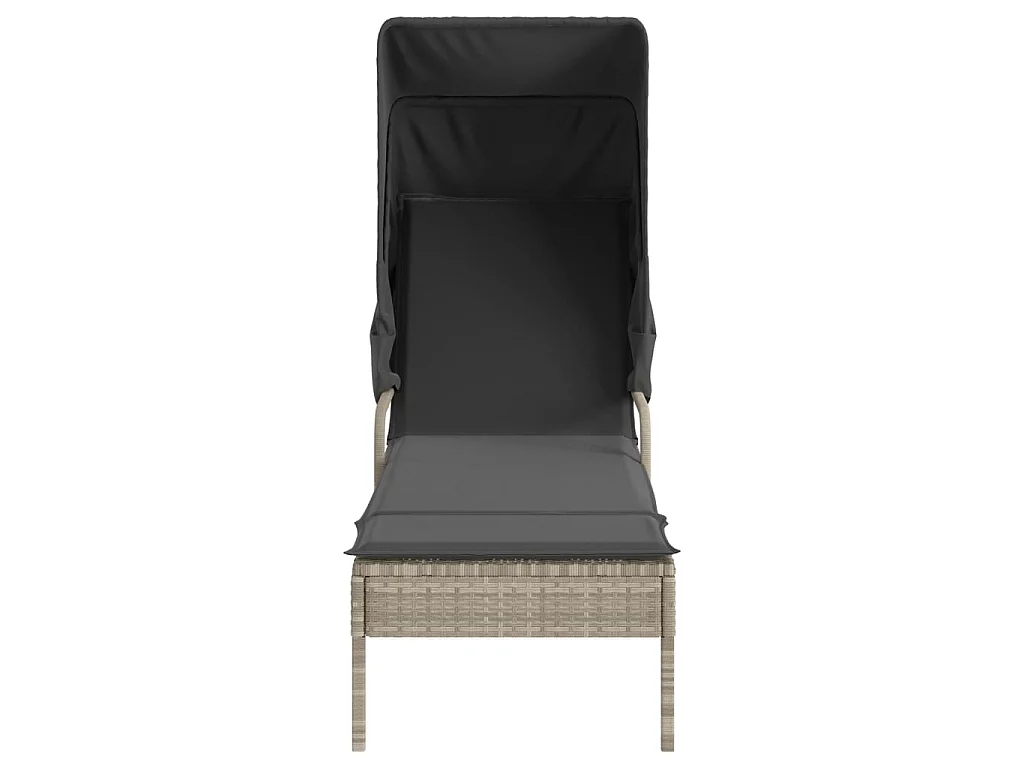 Ligbedden 2 st met luifels en tafel poly rattan lichtgrijs