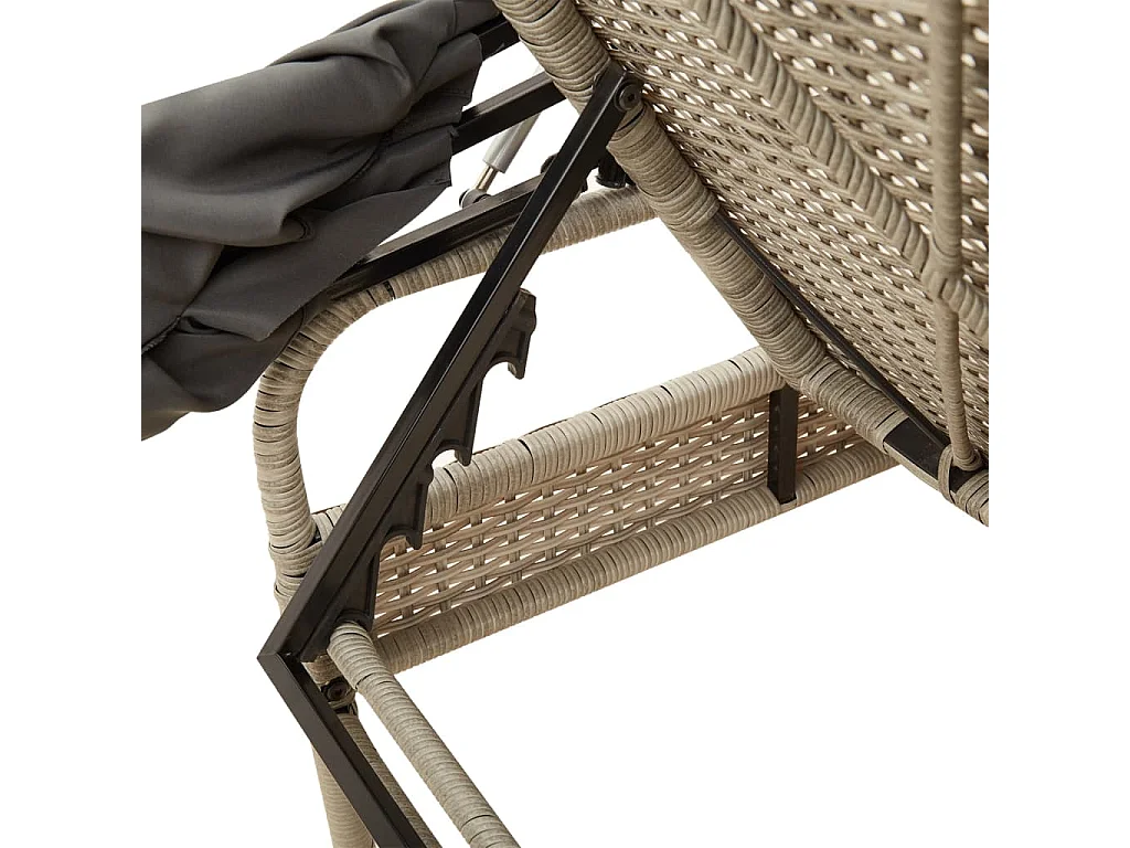 Ligbedden 2 st met luifels en tafel poly rattan lichtgrijs