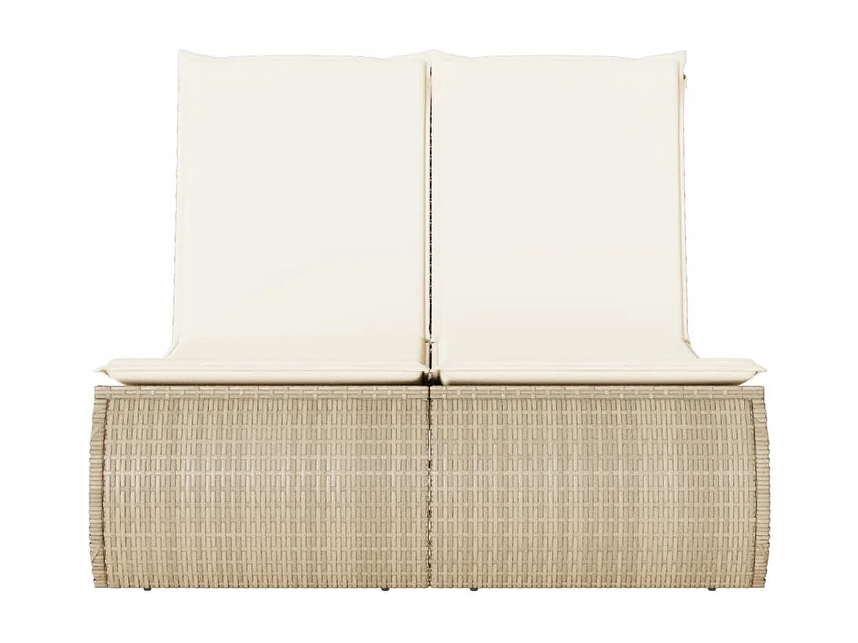 Ligbed 2-persoons met kussens poly rattan beige