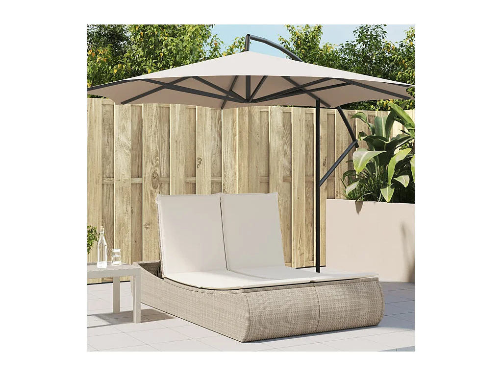 Chaise longue double avec coussins beige résine tressée