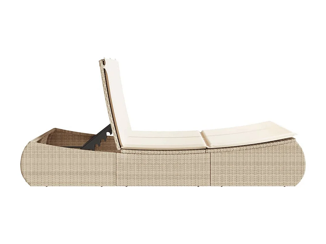 Doppel-Sonnenliege mit Auflagen Beige Poly Rattan