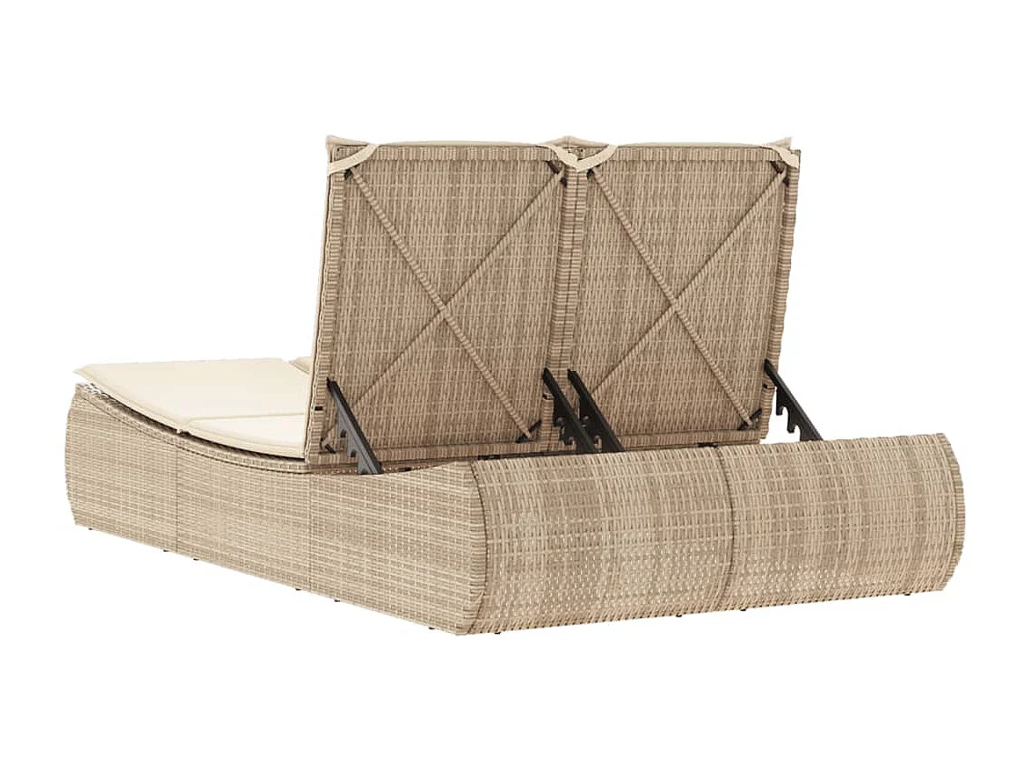Doppel-Sonnenliege mit Auflagen Beige Poly Rattan