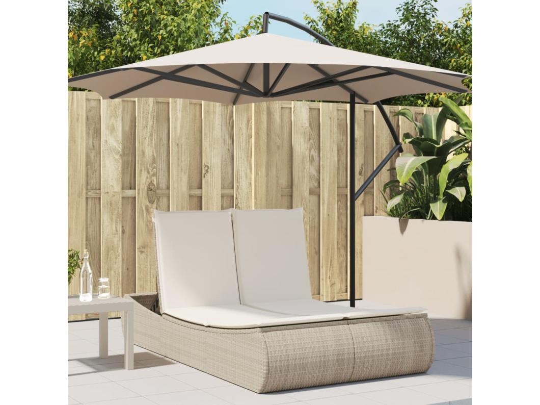 Lettino Prendisole con Cuscini Beige in Polyrattan