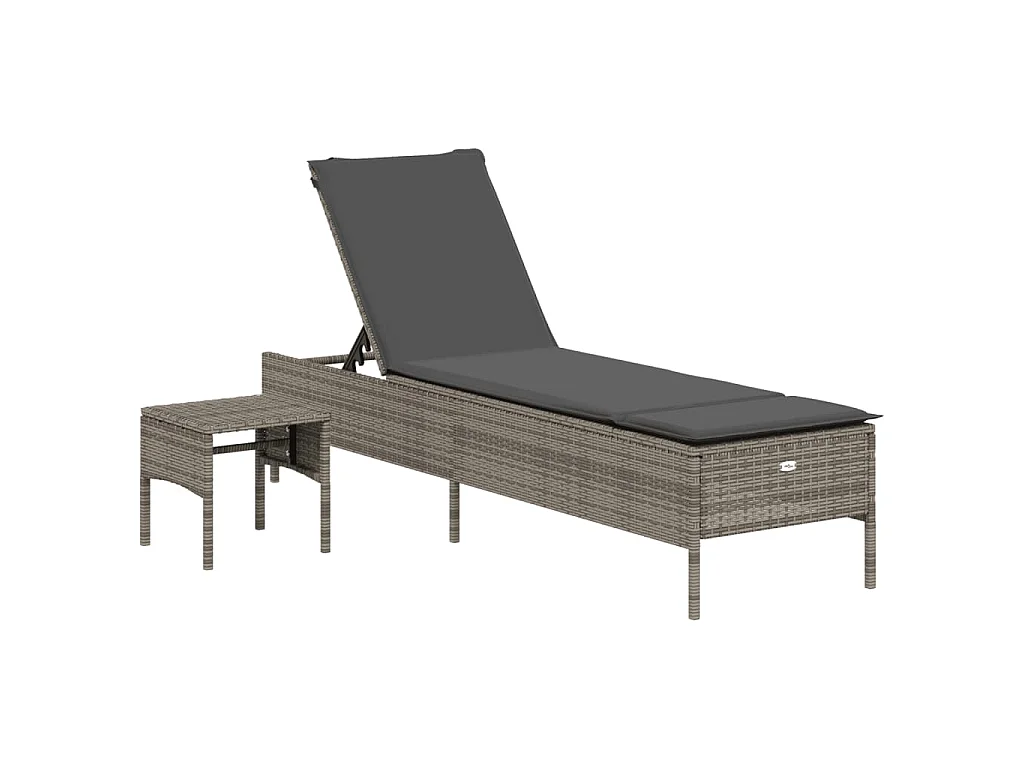 Ligbed met tafel en kussen poly rattan grijs