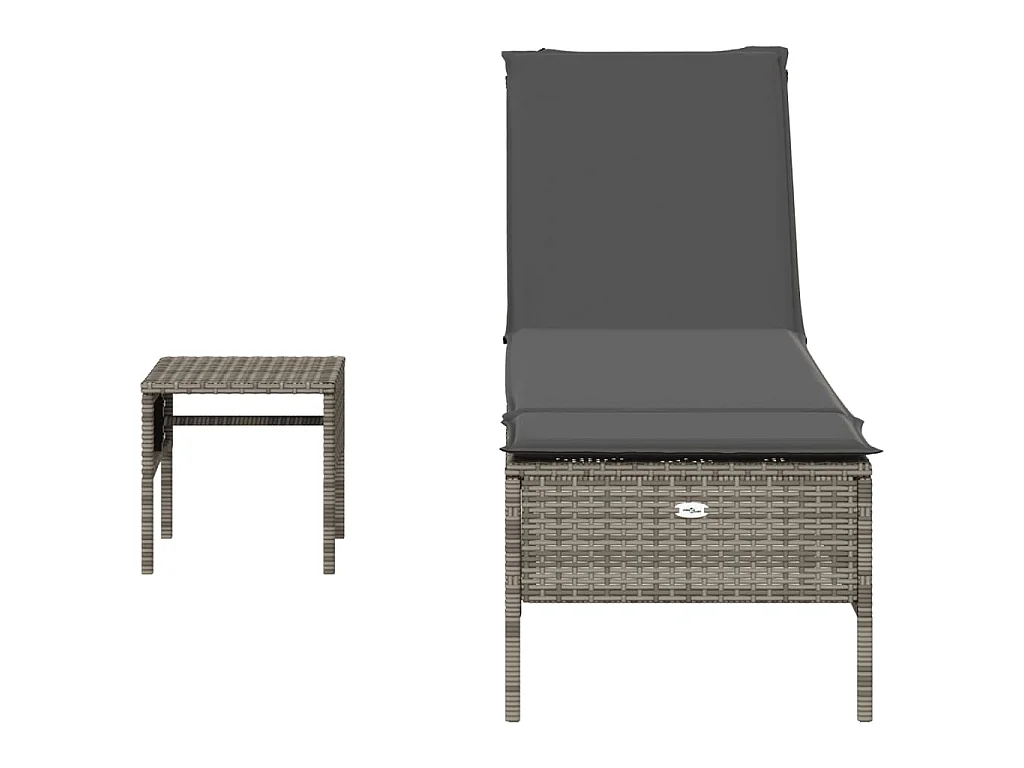 Ligbed met tafel en kussen poly rattan grijs