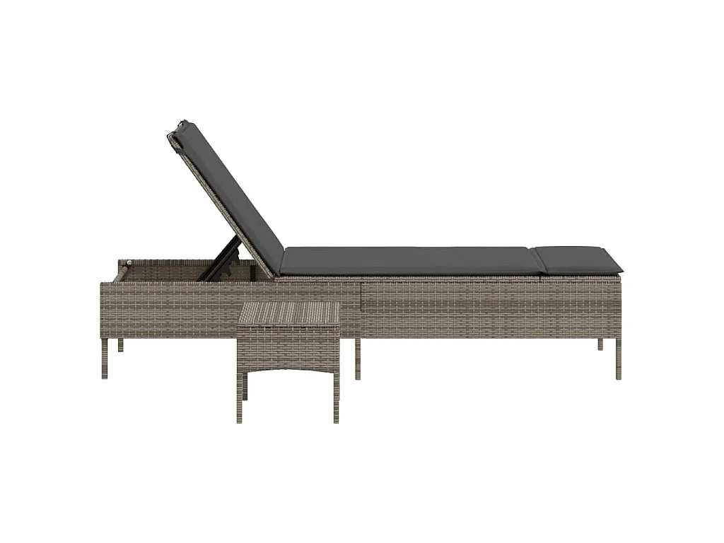 Ligbed met tafel en kussen poly rattan grijs