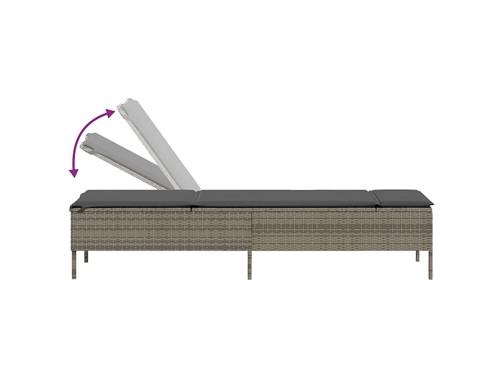 Ligbed met tafel en kussen poly rattan grijs