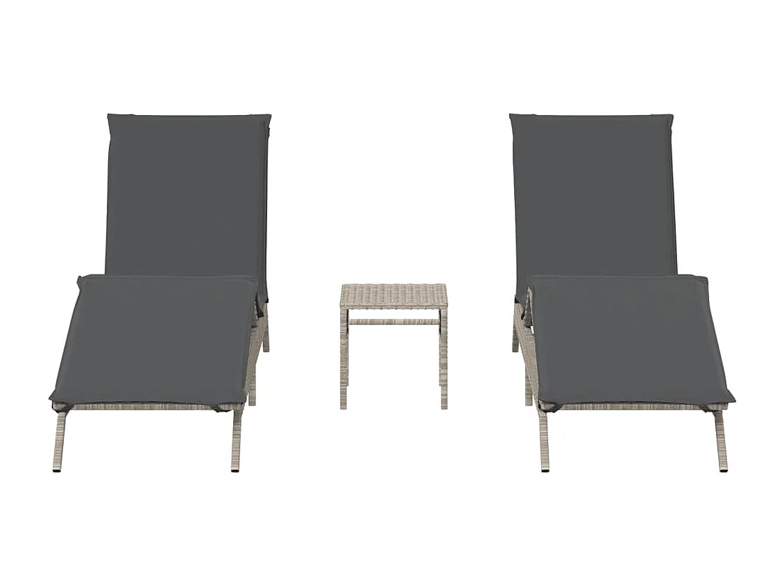 Chaises longues lot de 2 avec table gris clair résine tressée