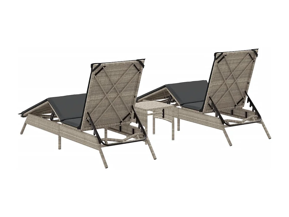 Chaises longues lot de 2 avec table gris clair résine tressée