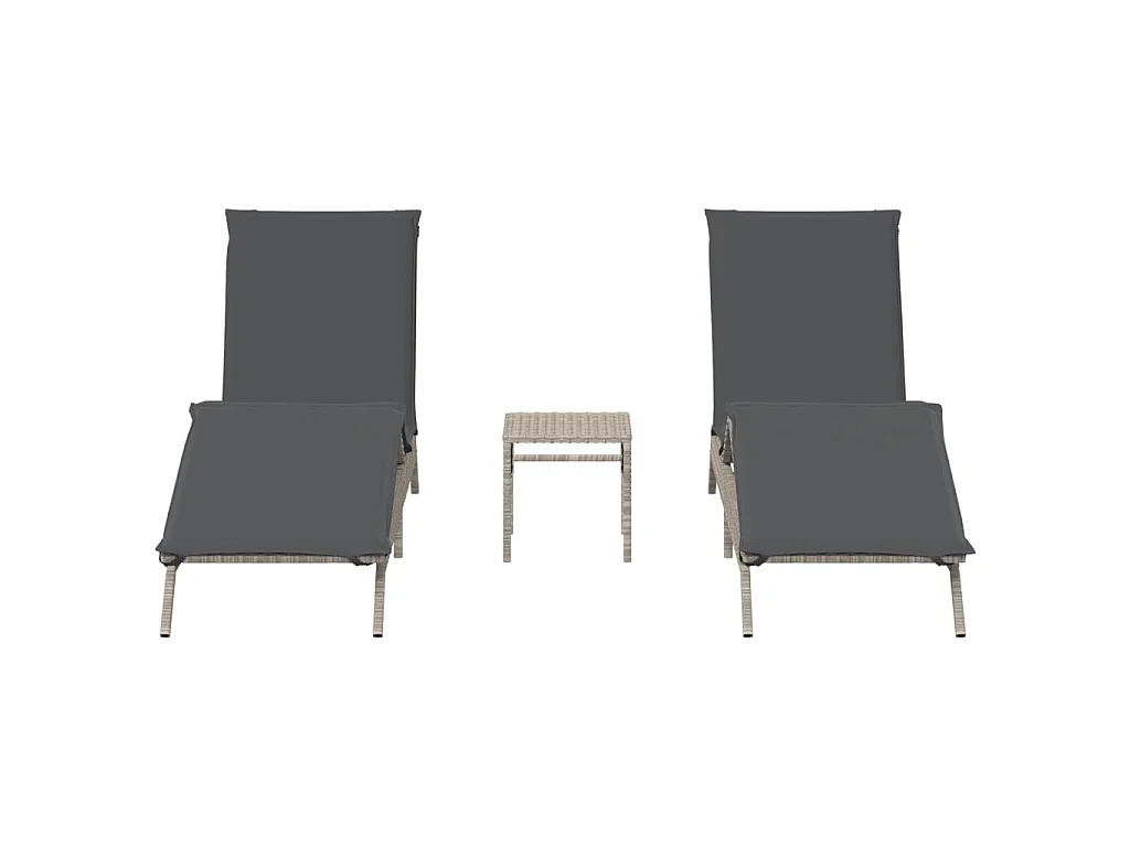 Ligbedden 2 st met tafel poly rattan lichtgrijs