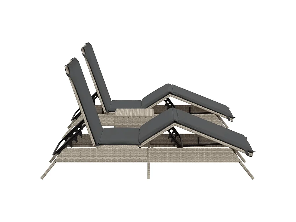 Ligbedden 2 st met tafel poly rattan lichtgrijs