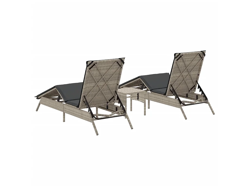 Ligbedden 2 st met tafel poly rattan lichtgrijs