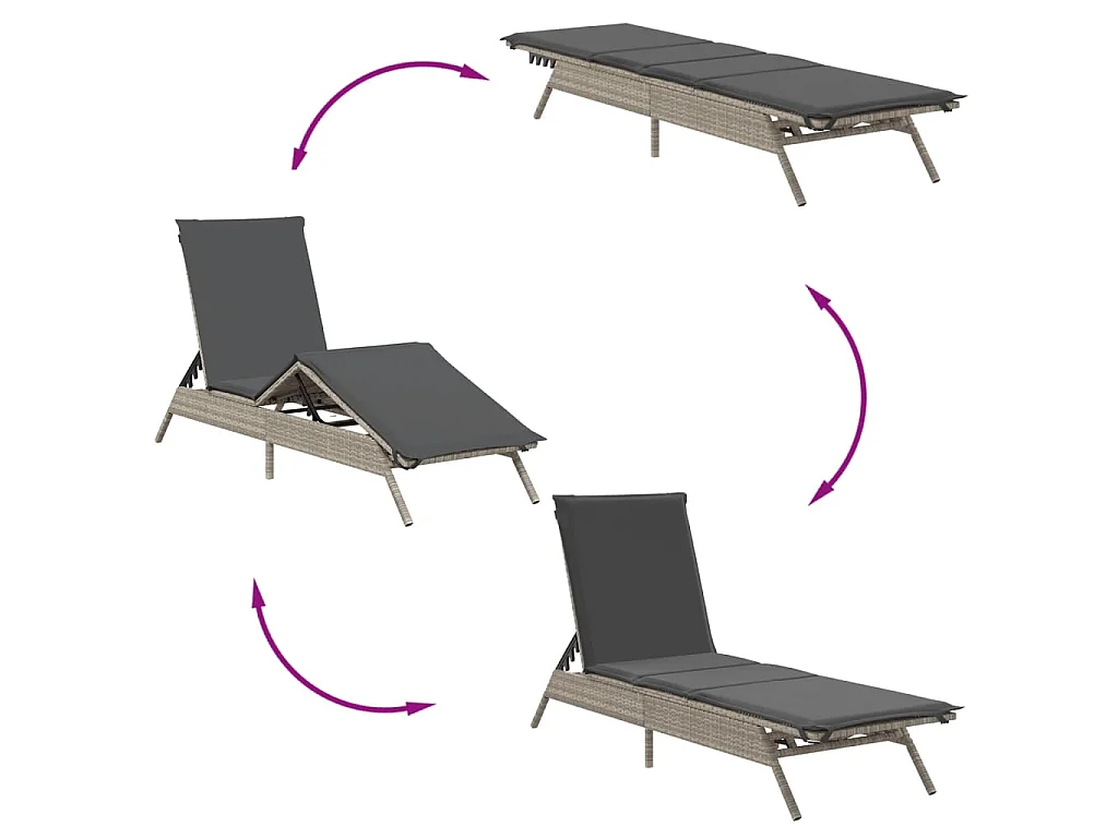 Ligbedden 2 st met tafel poly rattan lichtgrijs