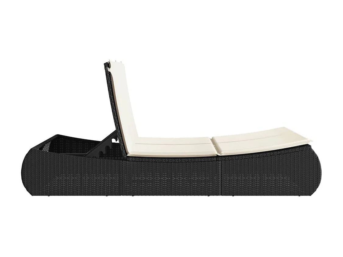 Chaise longue double avec coussins noir résine tressée