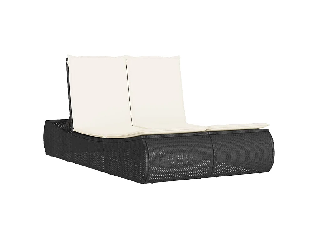 Chaise longue double avec coussins noir résine tressée