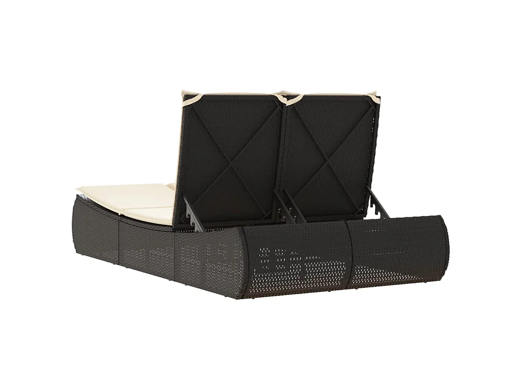 Chaise longue double avec coussins noir résine tressée