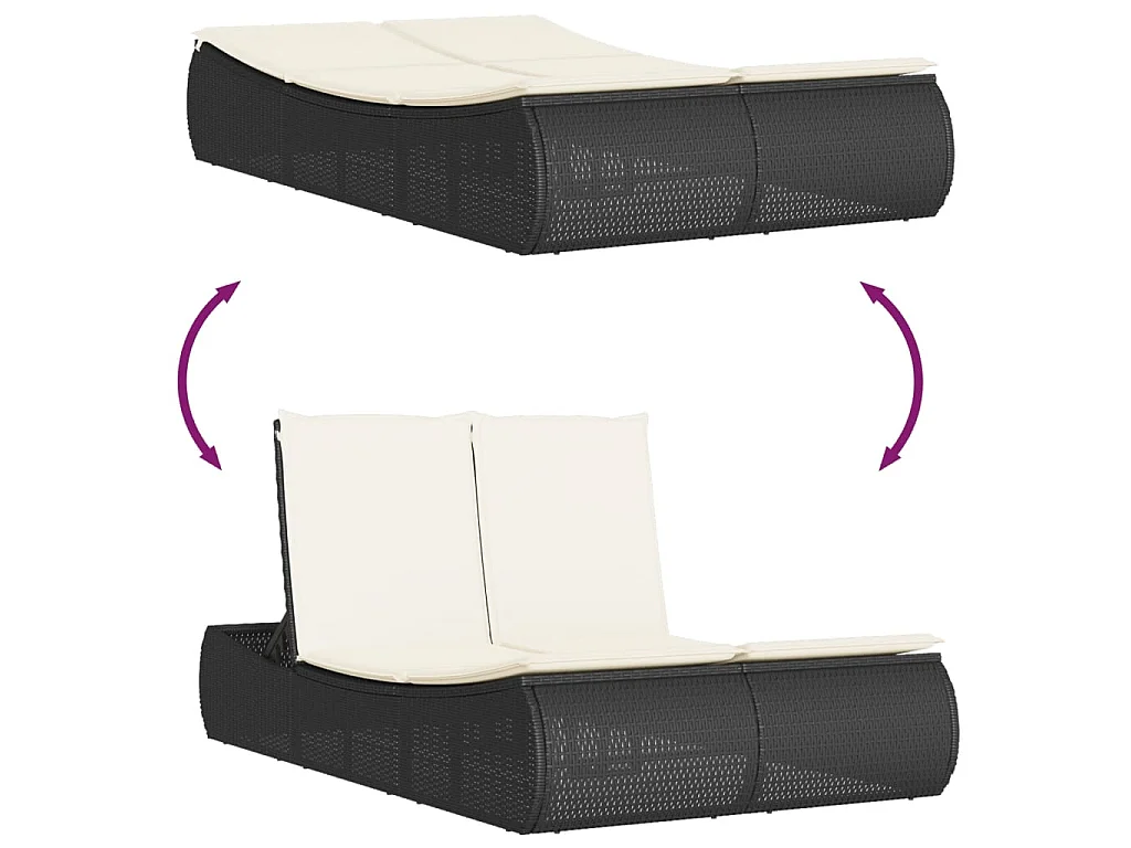 Chaise longue double avec coussins noir résine tressée