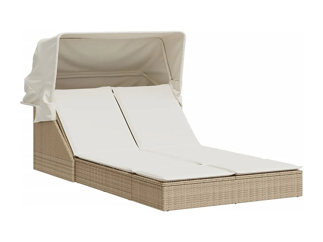 Ligbed 2-persoons met luifel en kussens poly rattan beige