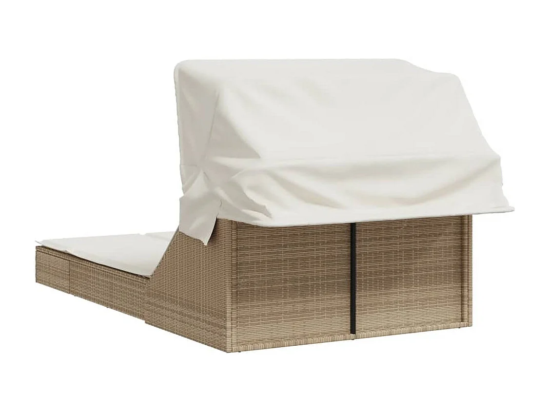 Ligbed 2-persoons met luifel en kussens poly rattan beige