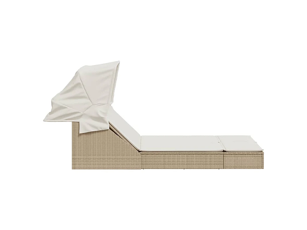 Chaise longue double avec auvent et coussins beige poly rotin