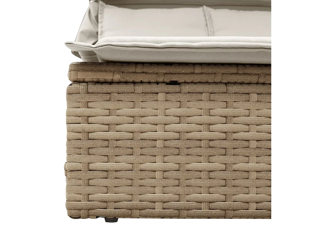 Chaise longue double avec auvent et coussins beige poly rotin