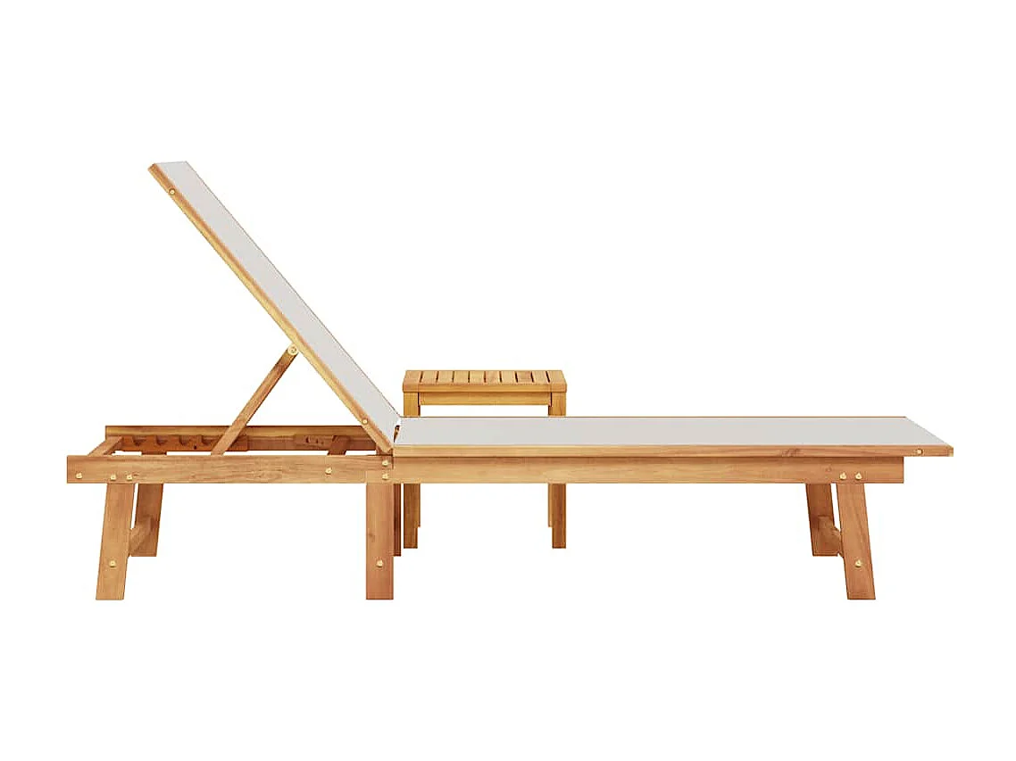 Ligbed met tafel massief acaciahout en textileen grijs