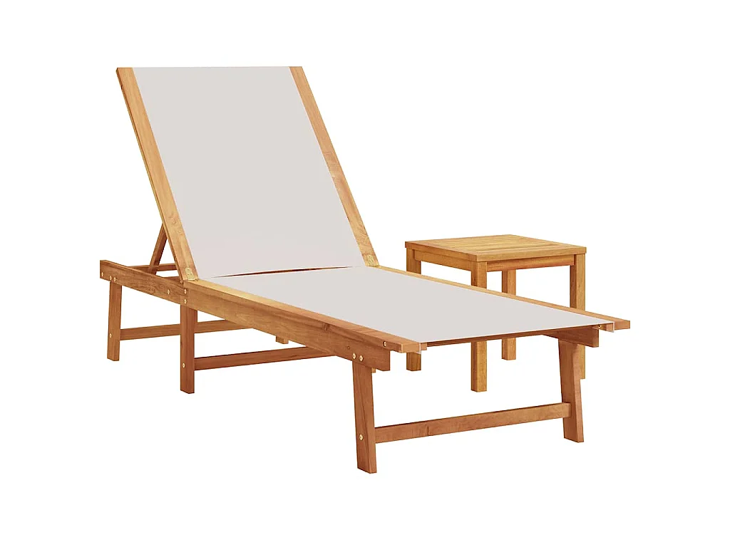 Espreguiçadeira com mesa acácia maciça e textilene cinzento