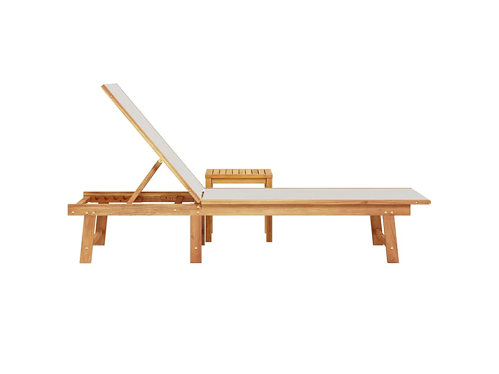 Espreguiçadeira com mesa acácia maciça e textilene cinzento