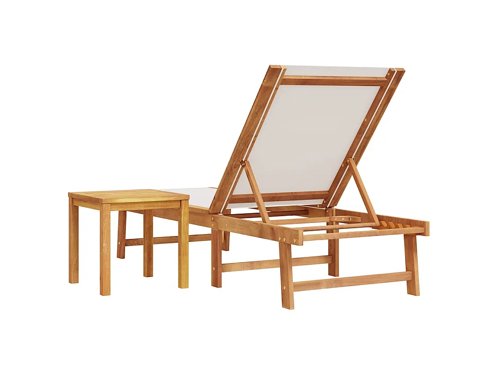 Espreguiçadeira com mesa acácia maciça e textilene cinzento
