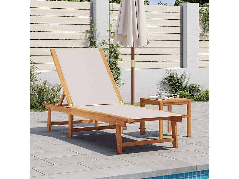 Lettino Prendisole con Tavolo Grigio Massello Acacia Textilene