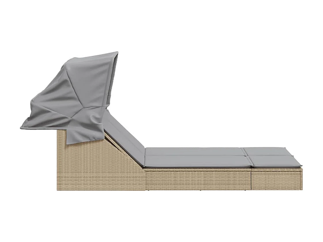 Ligbed 2-persoons met luifel en kussens poly rattan beige