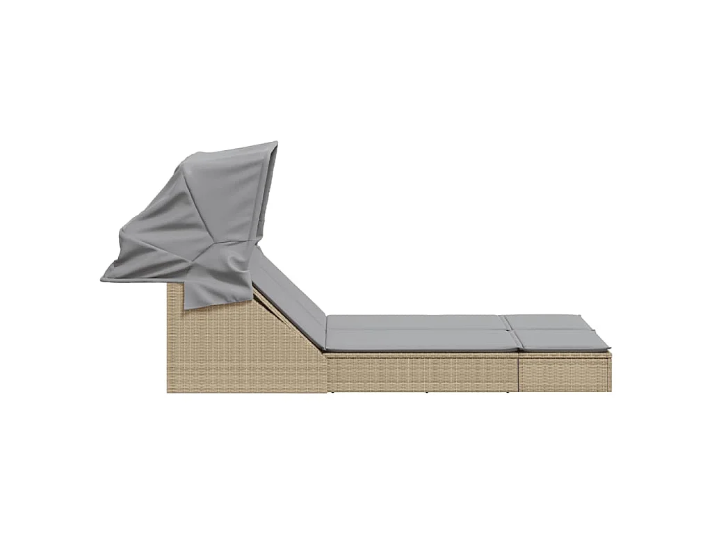 Chaise longue double avec auvent et coussins beige poly rotin