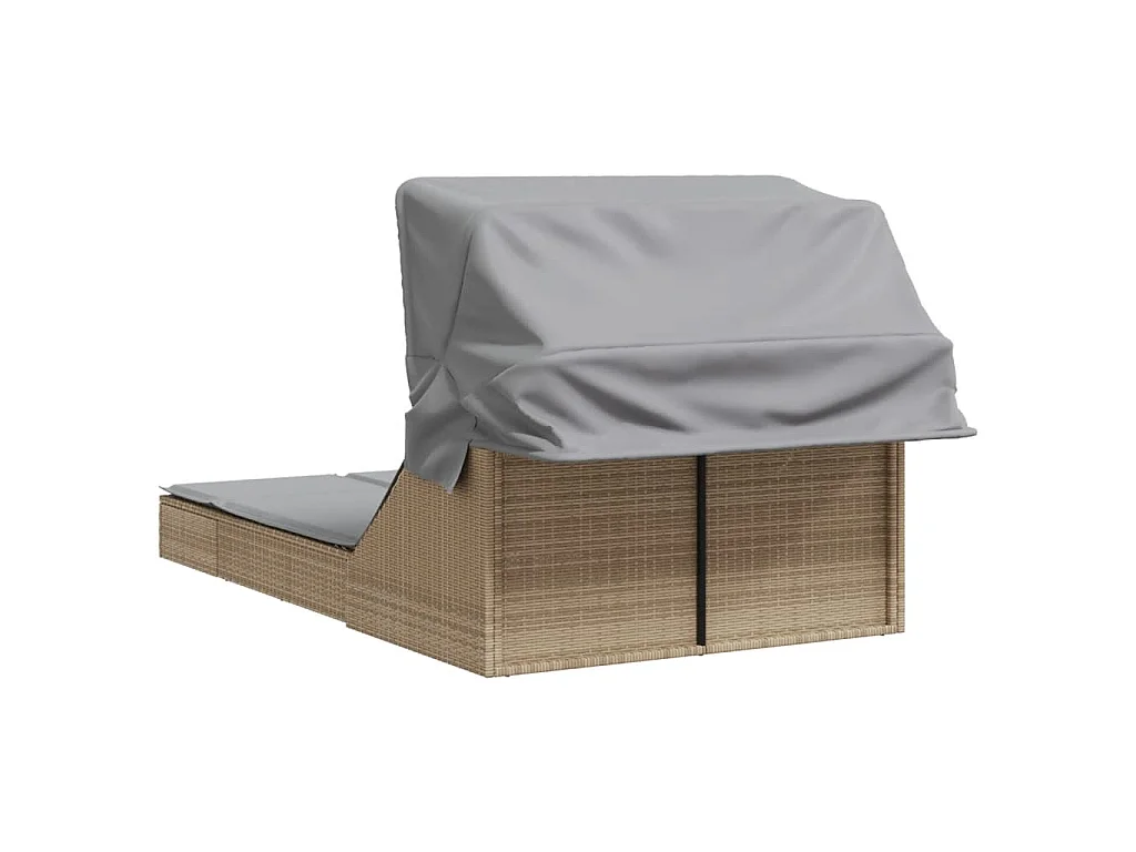 Chaise longue double avec auvent et coussins beige poly rotin
