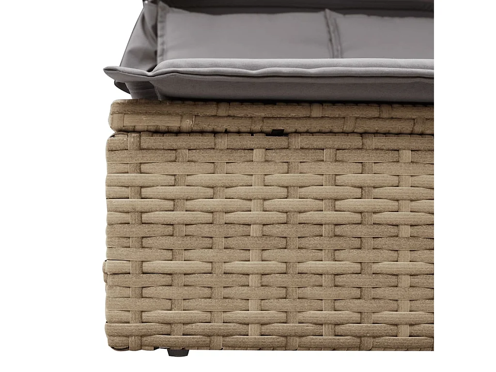 Chaise longue double avec auvent et coussins beige poly rotin