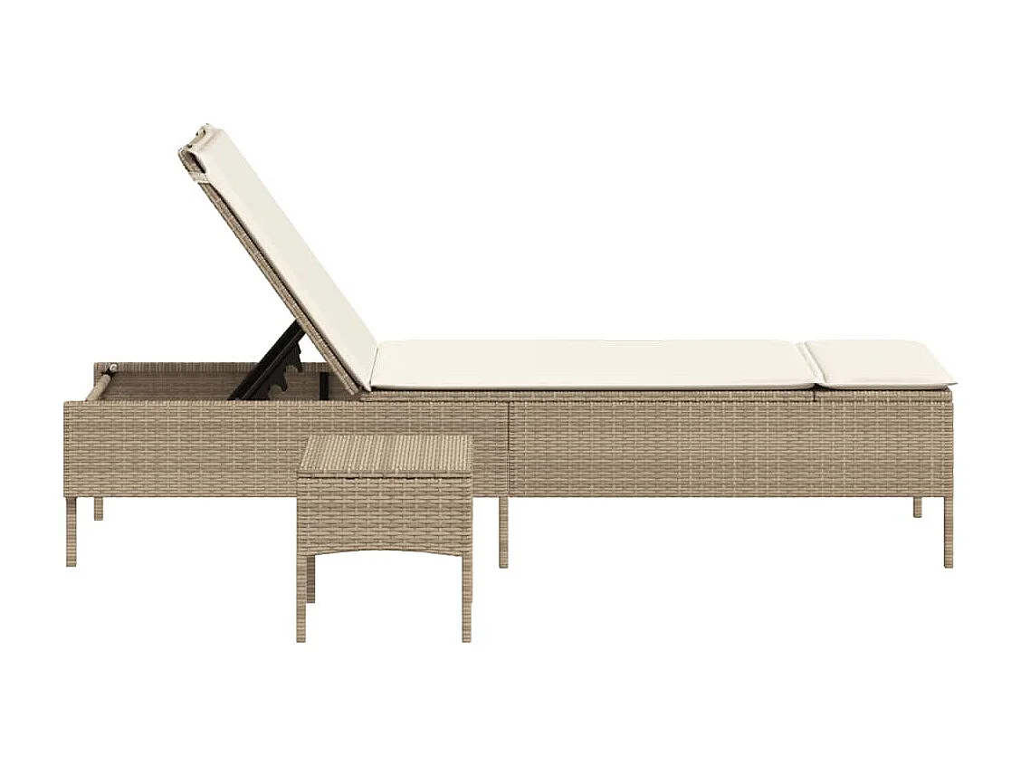 Chaise longue avec table et coussin beige résine tressée