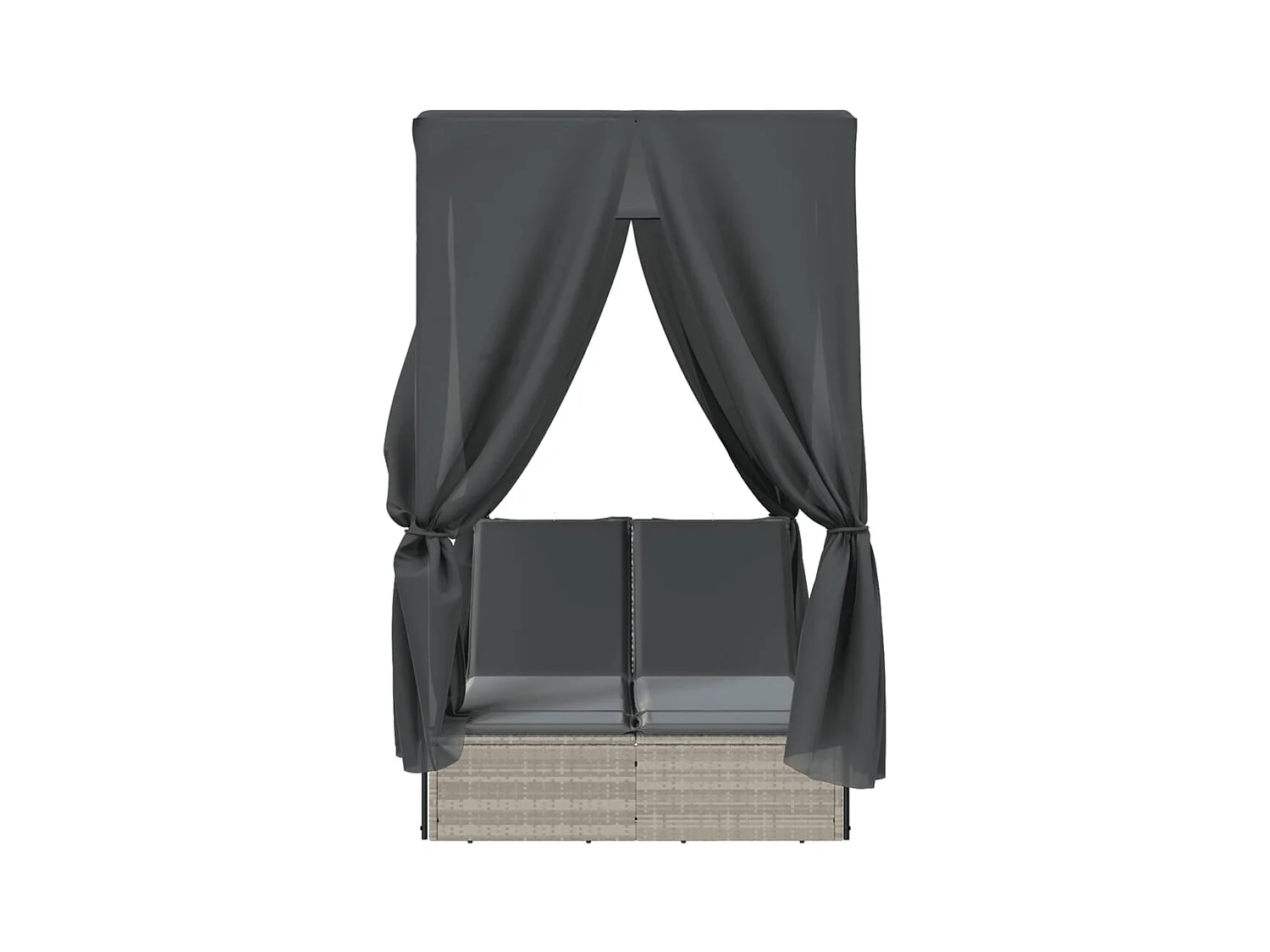 Chaise longue double avec toit et rideaux gris clair poly rotin