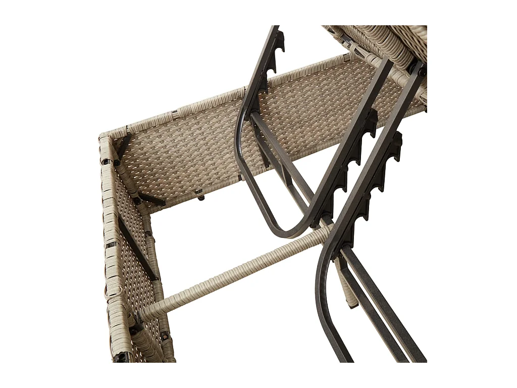 Chaise longue double avec toit et rideaux gris clair poly rotin