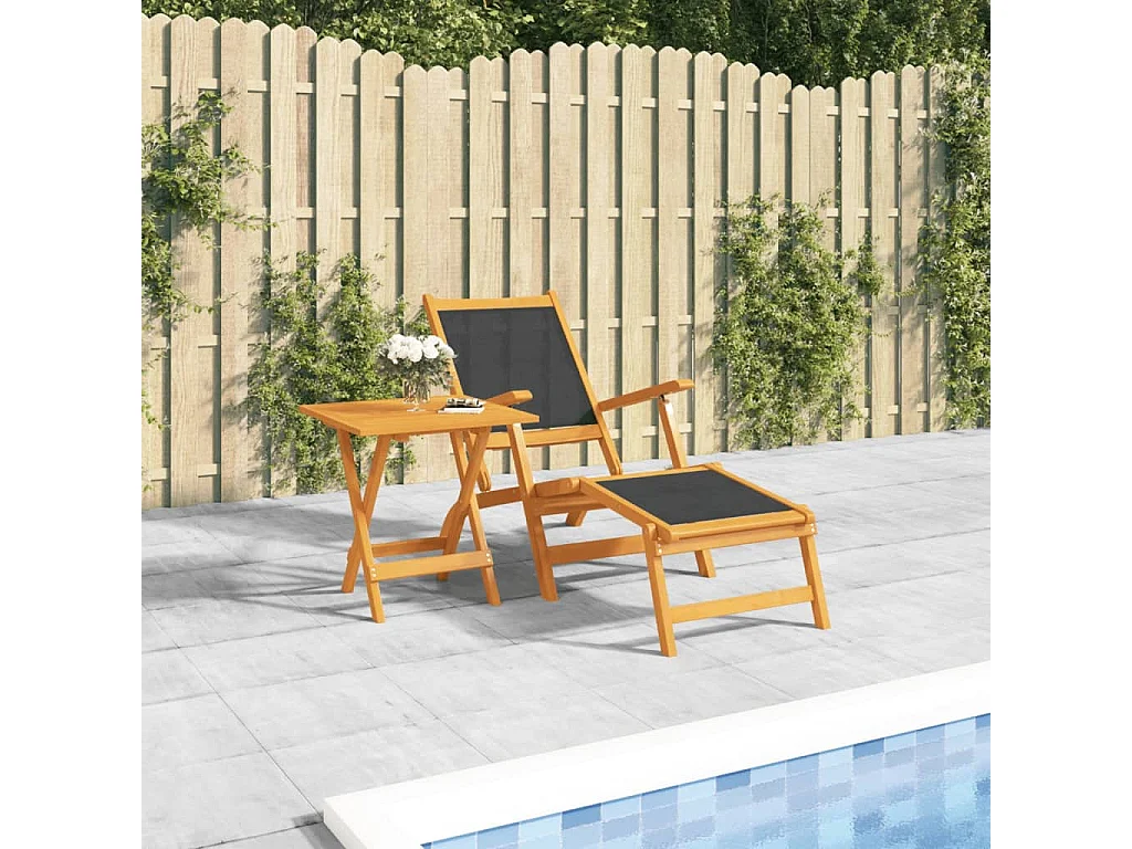 Garten-Liegestuhl mit Tisch Massivholz Akazie und Textilene