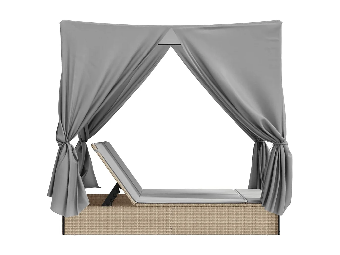 Ligbed tweepersoons met dak en gordijn poly rattan beige