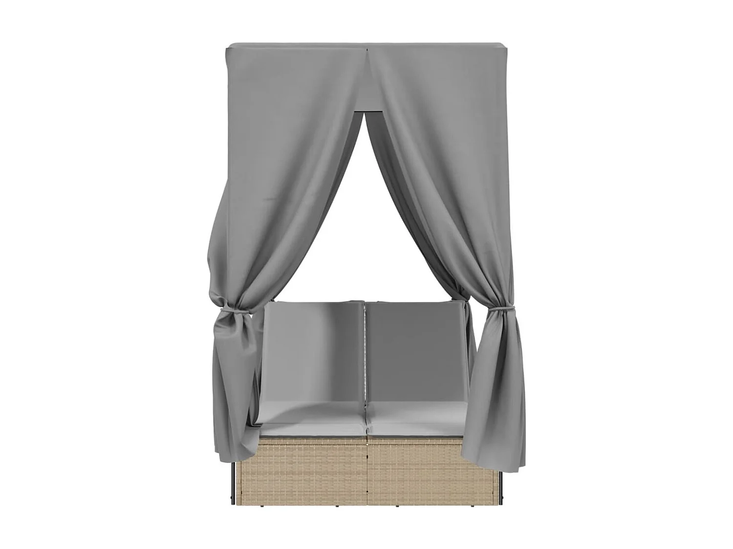 Ligbed tweepersoons met dak en gordijn poly rattan beige