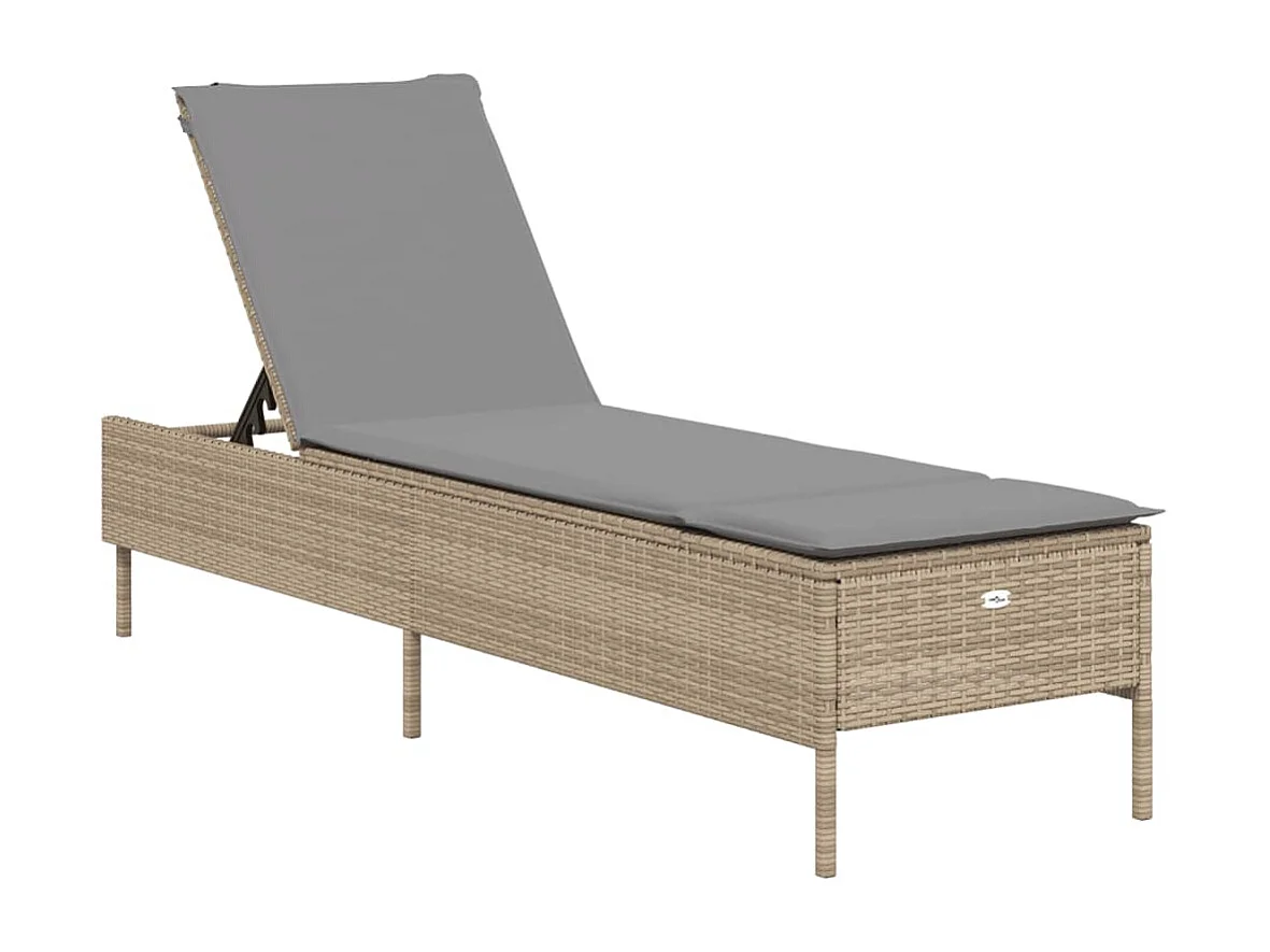 Ligstoelen 2 st met kussens poly rattan beige