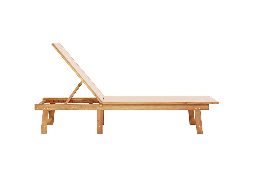 Chaise longue crème bois d'acacia solide et textilène