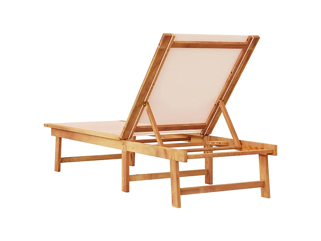 Chaise longue crème bois d'acacia solide et textilène