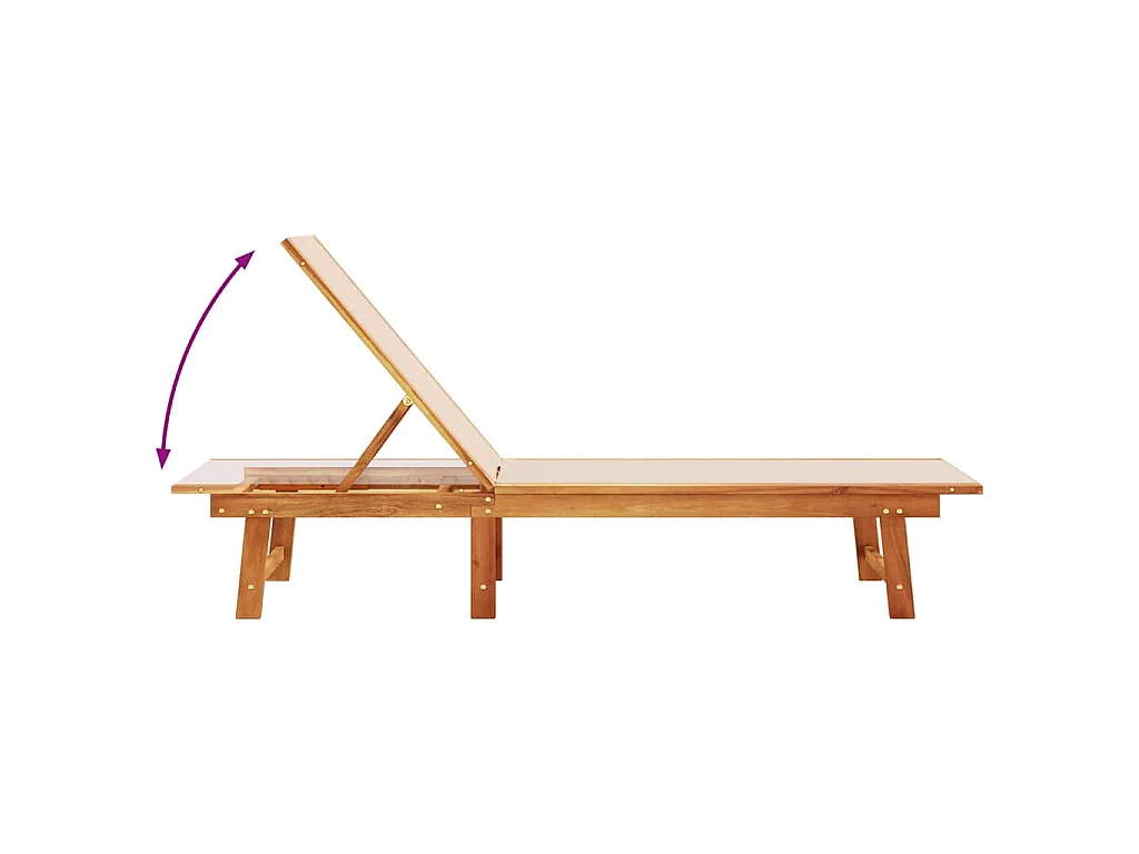 Chaise longue crème bois d'acacia solide et textilène