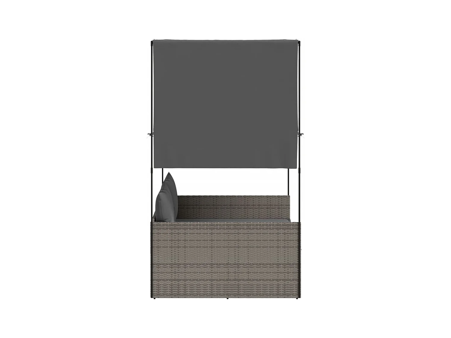 Chaise longue double avec toit et rideaux gris résine tressée