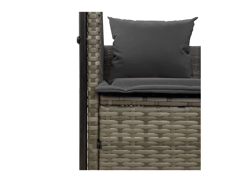 Chaise longue double avec toit et rideaux gris résine tressée